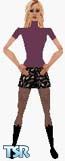 Sims 1 — Esma by Kerryann — Esma is wearing a black, purple and beige pattern mini skirt, with matching purple top and