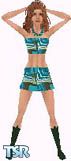Sims 1 — Torie by Kerryann — Torie is wearing a dark green, aqua and white pattern mini skirt, with matching top and dark