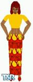 Sims 1 — Daffee by Kerryann — Daffee is wearing a cool summer outfit that has a bright yellow and red pattern skirt, with