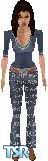 Sims 1 — Molly by Elizabeth Ashley — Molly wears a blue v-neck shirt with her favorite pair of jeans and a western belt.