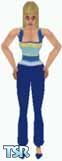 Sims 1 — Wendee by Kerryann — Wendee is wearing a blue, green, white and yellow stripe top, with blue pants and shoes.