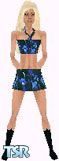 Sims 1 — Cherille by Kerryann — Cherille is wearing a party outfit that has a black and blue floral mini skirt, with