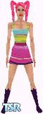 Sims 1 — Barbee by Kerryann — Barbee is wearing a multi colored stripe mini dress, with matching dark purple boots. Light