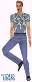 Sims 1 — Germain by Kerryann — Germain is wearing a two tone blue and white pattern top, with blue jeans and black shoes.