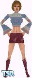 Sims 1 — Jerrissa by Kerryann — Jerrissa is wearing a maroon, blue, green and beige pattern long sleeve flare arm top,