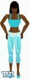 Sims 1 — Afeni by Kerryann — Afeni is wearing a summer outfit that has a aqua and white pattern capri pants, with aqua