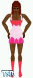 Sims 1 — Zoey by Kerryann — Zoey is wearing a trendy party outfit that has a orange, white and pink pattern mini dress,