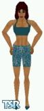 Sims 1 — JaQueelah by Kerryann — JaQueelah is wearing a green and blue pattern shorts, with green top and shoes. Medium