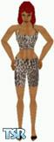 Sims 1 — Valoris by Kerryann — Valoris is wearing leopard pattern shorts and top, with matching black shoes. Medium skin