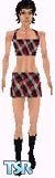 Sims 1 — Fernanda by Kerryann — Fernanda is wearing a black, red and gray checked mini skirt and top, with black boots.