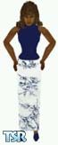 Sims 1 — Timothea by Kerryann — White skirt with blue floral design and matching blue top and shoes. Dark skin only and