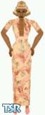 Sims 1 — Jasmine by Kerryann — Long peach dress with pink and green floral design and matching pink shoes. Medium skin