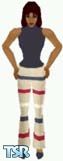 Sims 1 — Ursula by Kerryann — Beige, blue, red and white stripe pants, with matching blue top and shoes. Medium skin only