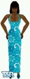 Sims 1 — Eustacia by Kerryann — Aqua, blue and white floral dress and matching blue shoes. Dark skin only and head not