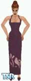 Sims 1 — Kym by Kerryann — Long plum color dress, with bird and flower design on the front and matching shoes. Light skin