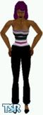 Sims 1 — Marcella by Kerryann — Marcella is wearing a black, white, maroon stripe top, with black pants and shoes.