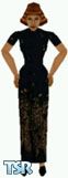 Sims 1 — Joelle by Kerryann — Joelle is wearing a long black dress with gold pattern design and black shoes. Available in