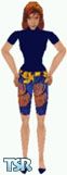 Sims 1 — Randi by Kerryann — Randi is wearing a blue, orange and yellow floral shorts, with blue top and shoes. Available