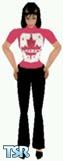 Sims 1 — Connee by Kerryann — Pink and white Canada top, with black pants and shoes. Available in all 3 skin tones and