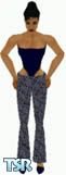 Sims 1 — Gamalia by Kerryann — Blue pants with pattern and navy blue "V" shaped top and shoes. Medium skin only