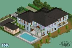 Sims 1 — Civilization by Jochum — A great villa with in the garden a pool, a basketball court, a garden house and a
