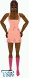 Sims 1 — Khryssa by Kerryann — Peach color mini dress, with pink flowers and pink boots. Dark skin only and head not