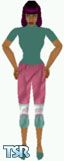 Sims 1 — Sylvia by Kerryann — Pink, green and white baggy cut off pants, with green top and shoes. Medium skin only and