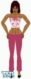 Sims 1 — Madelyn by Kerryann — Pink and white tye die halter top, with pink pants and black shoes. Medium skin only and
