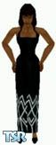 Sims 1 — Trayana by Kerryann — Black and white long pattern dress and black shoes. Dark skin only and head not included.