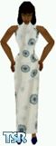 Sims 1 — Daloris by Kerryann — White long dress, with blue floral design and navy blue shoes. Dark skin only and head not
