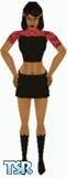 Sims 1 — Cleona by Kerryann — Red and black top with black mini skirt and boots. Medium skin only and head not included.