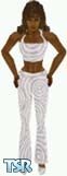 Sims 1 — Jarrika by Kerryann — White pants and top with silver swirls and matching shoes. Dark skin only and head not