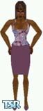 Sims 1 — Serena by Kerryann — Pink, blue, white and purple floral top, with dark purple skirt and shoes. Dark skin only.