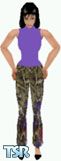 Sims 1 — Aamy by Kerryann — Green, purple and pink floral pants with purple top and black shoes. Light skin only and head