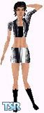 Sims 1 — Darcee by Kerryann — Black and white striped mini skirt and jacket, with matching black top and boots. Light