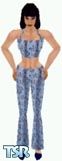Sims 1 — Tempestt by Dfinitive — Light blue pants and top with dark blue and gray spots and navy blue shoes. Light skin