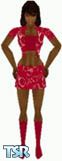 Sims 1 — Moesha by Dfinitive — Red mini skirt and jacket with white pattern and red halter top and boots. Dark skin only