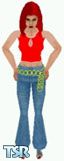 Sims 1 — Nessa by Shawny — Girl in red tank top with keyhole neckline. Heart on tailbone of shirt. White trim. Jeans