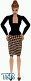 Sims 1 — Beverley by Dfinitive — Brown and black checked skirt, with black long sleeve top and shoes. Light skin only and