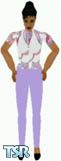 Sims 1 — Gemma by Dfinitive — Purple, pink and white designed top with purple pants and black shoes. Available in all 3