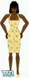 Sims 1 — Chaprella by Dfinitive — Yellow knee length dress, with blue flowers and yellow shoes. Dark skin only and head