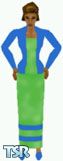 Sims 1 — Kezz85 by Kezz — Long green faded dress, with 2 blue stripes at the bottom of dress and matching blue jacket and