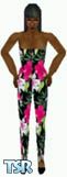 Sims 1 — Joann by Dfinitive — Black, pink, white and green floral all in one pants outfit and black shoes. Available in