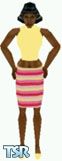 Sims 1 — Geraldine by Dfinitive — Yellow, pink and red stripe skirt, with yellow top and shoes. Dark skin only.