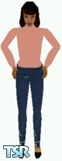 Sims 1 — Doreen by Dfinitive — Blue pants with floral deisgn, with pink/orange long sleeve top and black shoes. Available