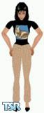 Sims 1 — Grace by Dfinitive — Black top with a cat on the front, with beige pants and black shoes. Light skin only and