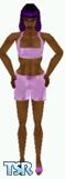 Sims 1 — Skylar by Dfinitive — Purple and white tie dye shorts and bra top, with purple shoes. Dark skin only and head