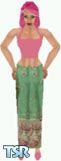 Sims 1 — Janice by Dfinitive — Long green skirt with pink butterflies and pink top and shoes. Light skin only and head
