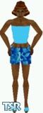 Sims 1 — Parish by Dfinitive — Blue shorts with aqua flowers, with aqua halter top and shoes. Available in all 3 skin