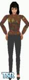 Sims 1 — Krista by Dfinitive — Brown, yellow, pink and orange knitted jumper, with gray pants and shoes. Available in all